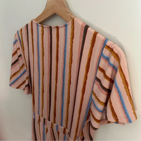 BCBGeneration Dress Womens Short Sleeve Riviera Stripe Wrap V-Neck Multicolor M - Picture 9 of 11